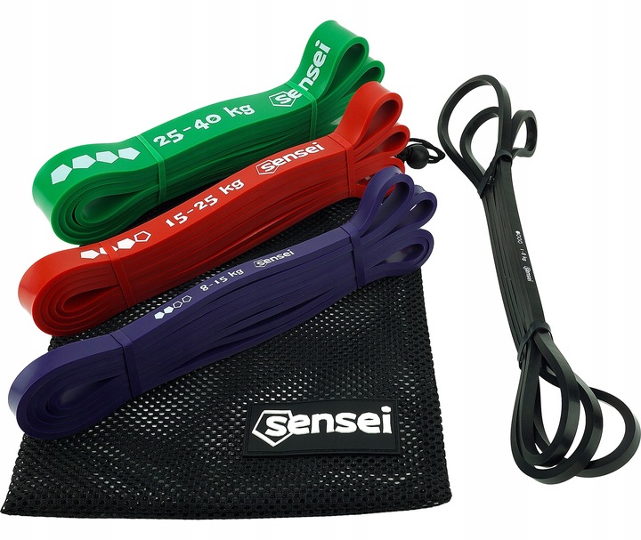 ZESTAW 4 GUM POWER BAND + UCHWYT, Taśmy do Ćwiczeń Oporowych, Podciągania