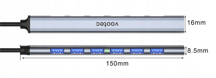 HUB USB 3.0 Rozdzielacz Rozgałęźnik 7 Portów 7x USB Slim 7w1 Smukły Vootec