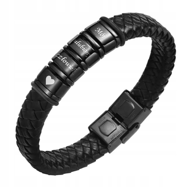 Bransoletka Skórzana dla Mężczyzny z Grawerem IMIONA DATY Prezent