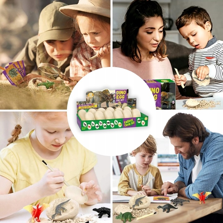 ZESTAW KOPALNIA DINOZAURÓW WYKOPALISKA ARCHEOLOG 12 DUŻYCH JAJ + KARTY