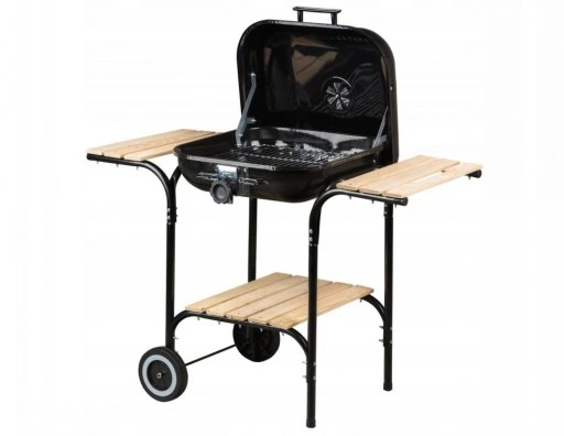 Duży grill ogrodowy z regulacją rusztu drewniane półki