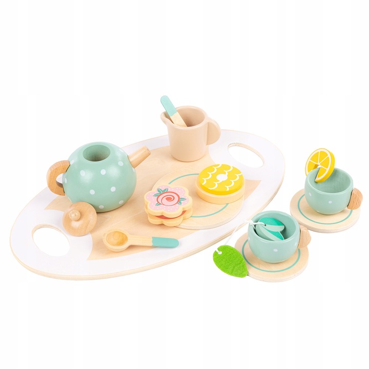 DREWNINAY ZESTAW DO HERBATY DLA DZIECI KINDERPLAY AKCESORIA + TACA