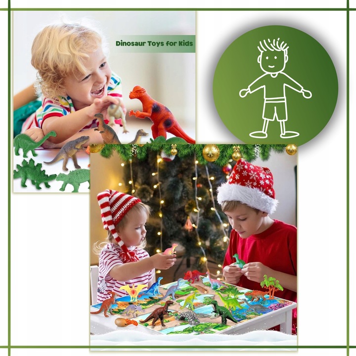 Kalendarz Adwentowy Świąteczny dla Dzieci 24 Dinozaury Kolejka Akcesoria