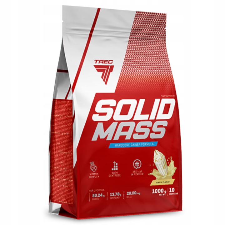 BIAŁKO GAINER TREC SOLID MASS 1000 g ODŻYWKA MASA PROTEINY WĘGLOWODANY 1 kg