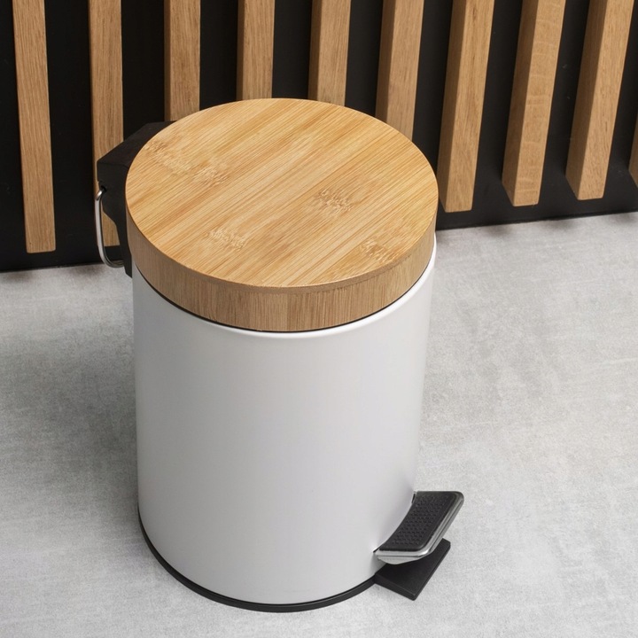 Kosz na śmieci łazienkowy 3l bambus śmietnik do wc łazienki kuchni biały