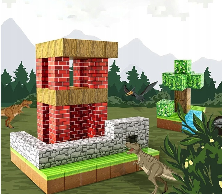 KLOCKI MAGNETYCZNE MINECRAFT DUŻY ZESTAW KONSTRUKCYJNY 100 ELEMENTÓW