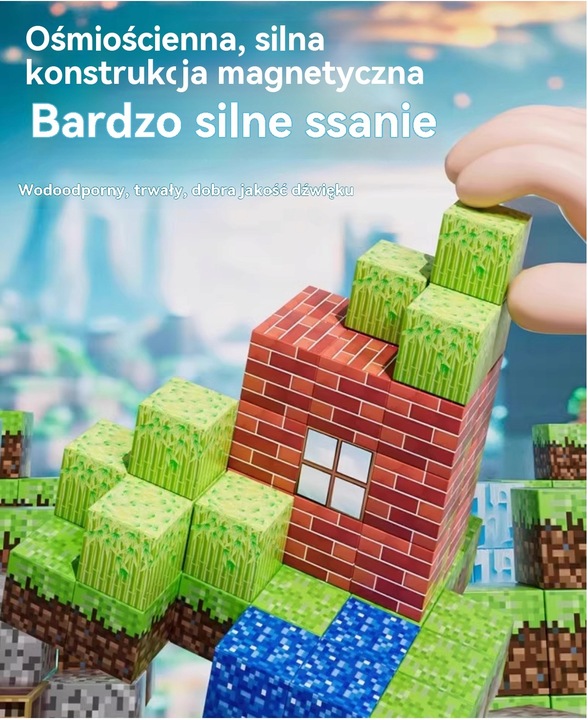 KLOCKI MAGNETYCZNE Minecraft DLA DZIECI ZABAWKA ZESTAW 100eL +3 FIGUREKA