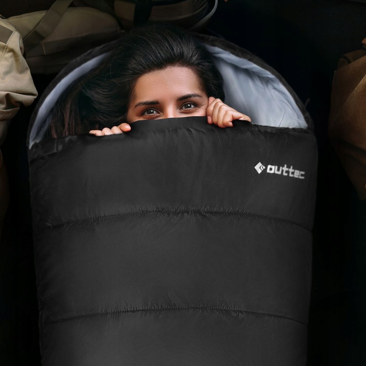 ŚPIWÓR TURYSTYCZNY LEKKI KOŁODRA Z KAPTUREM HOODED CAŁOROCZNY OUTTEC