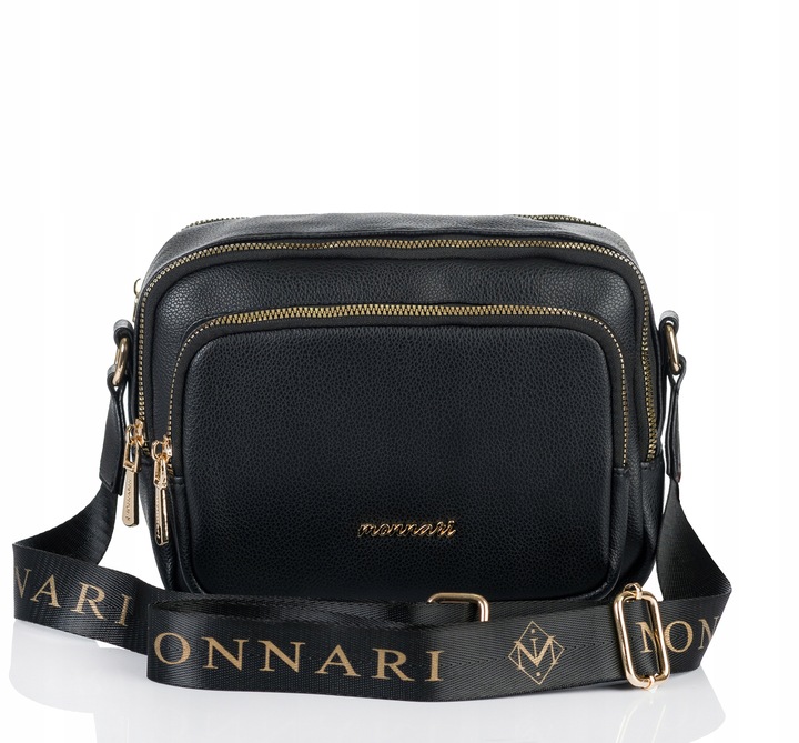 MONNARI Torebka na ramię LISTONOSZKA Pojemna DWUKOMOROWA PASEK LOGO PREMIUM