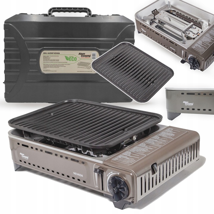 GRILL TURYSTYCZNY na KARTUSZ gazowy ALPEN CAMPING NEVADA + WALIZKA + 8x GAZ