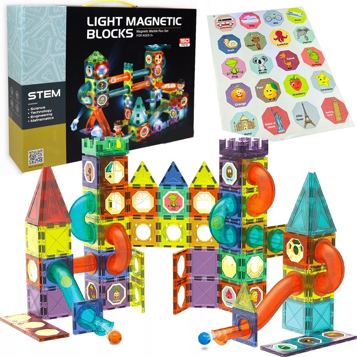 Klocki MAGNETYCZNE Konstrukcyjne 3D ZESTAW XXL TOR KULKOWY 110 elementów