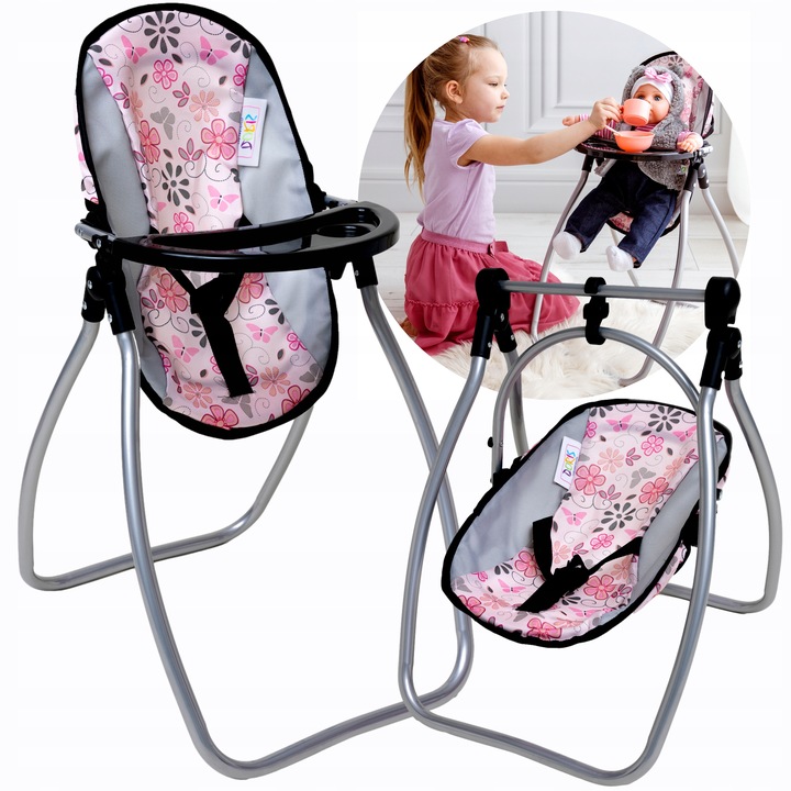 Wózek dla lalek 3w1 ŁÓŻECZKO KRZESEŁKO POŚCIEL TORBA PRZEWIJAK ZESTAW XXL