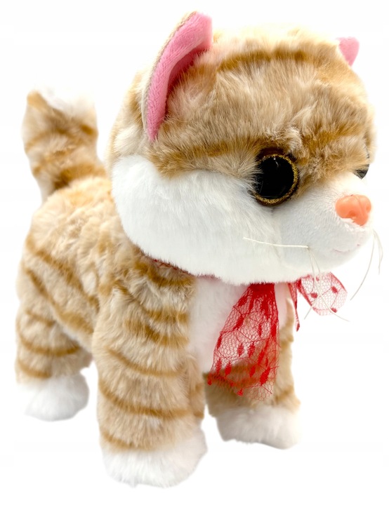 Kotek na smyczy interaktywny kot pluszowy chodzący kotek na baterie rudy sm