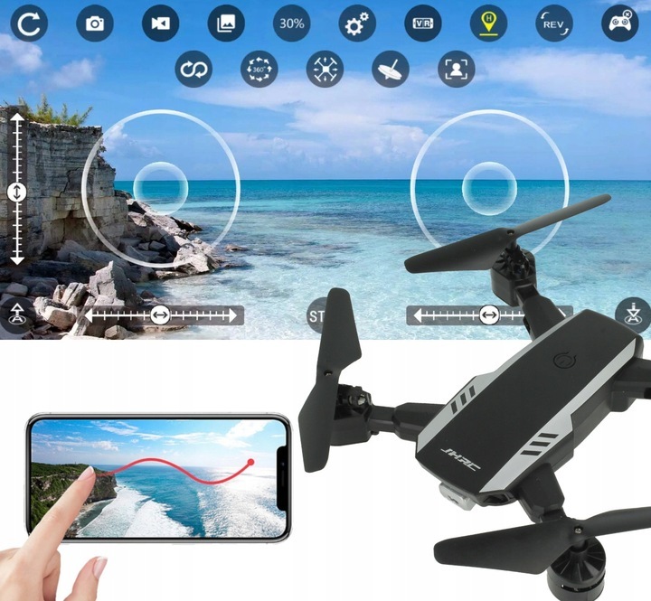 DRON KAMERA WIFI na Żywo ZAWIS POWRÓT ANDROID iOS 30MIN 2x Aku +GOGLE VR A