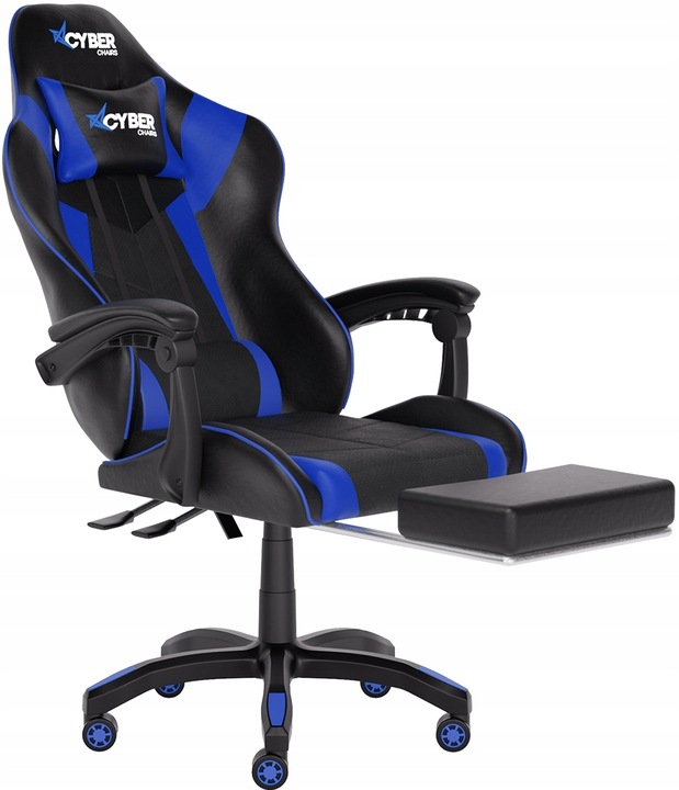 FOTEL GAMINGOWY CYBER CHAIRS X-POWER BLUE - BIUROWY Z MASAŻEM I PODNÓŻKIEM