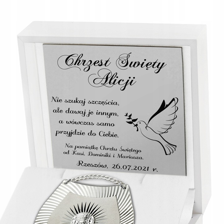 Srebrny Ryngraf Matka Boska na Pamiątkę Chrztu Świętego Grawer dla Dziecka