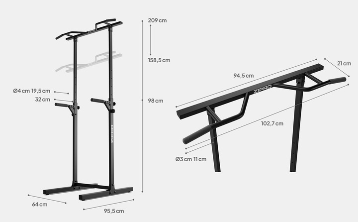 Poręcze treningowe wielofunkcyjne dipów drążek regulowany stacjonarny Zipro