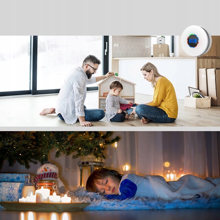 Czujnik czadu i dymu detektor tlenku węgla CO LCD JKD-512COM CE