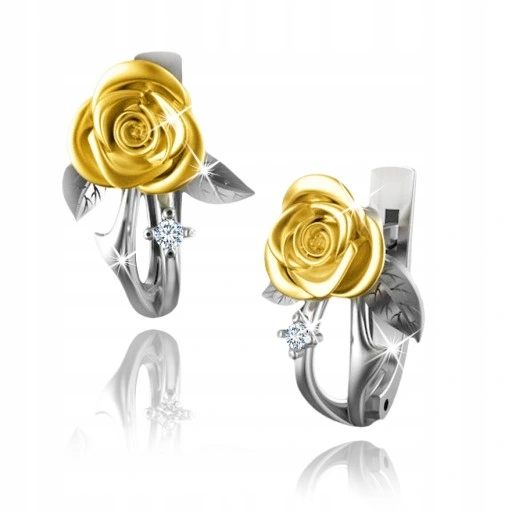 KOLCZYKI SREBRNE RÓŻE 925 RODOWANE GRAWER