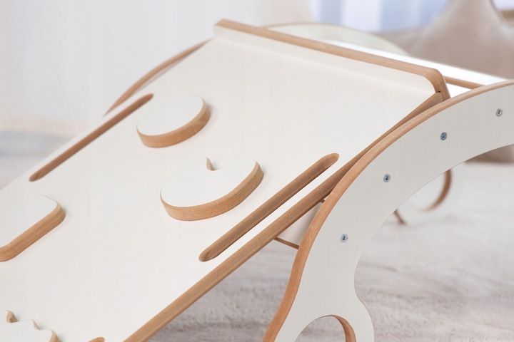 Bujak Montessori DREWNIANY XL +Poduszka Beżowa +Zjeżdżalnia +Ścianka ZESTAW