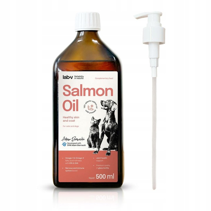 Lab-v Salmon Oil Olej z łososia 100% dla psa i kota 500 ml + pompka