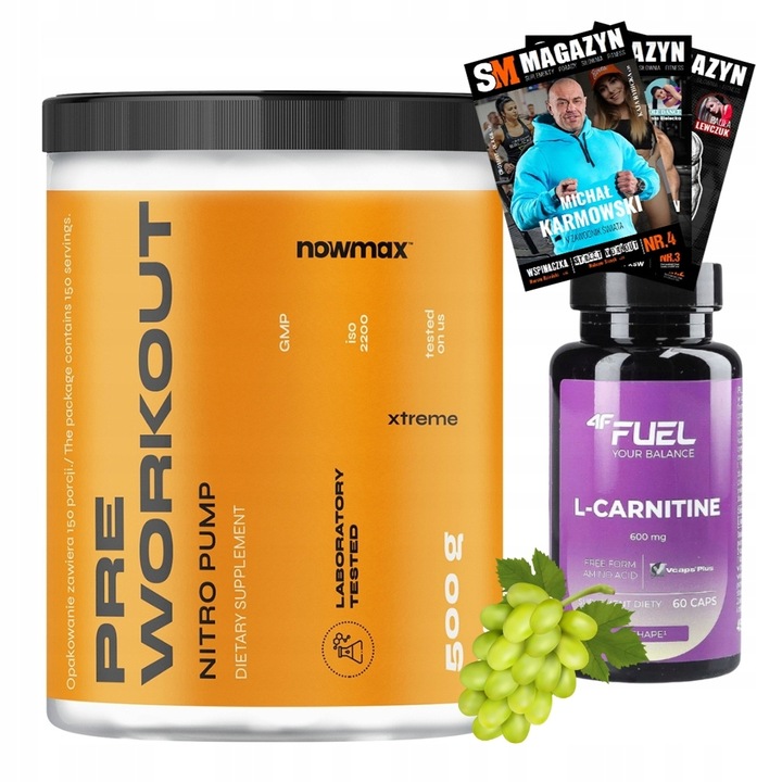 nowmax PRE WORKOUT PUMP 500 g WYTRZYMAŁOŚĆ POMPA PRZEDTRENINGÓWKA + GRATIS