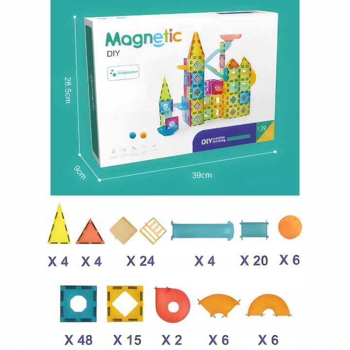 KLOCKI MAGNETYCZNE KONSTRUKCYJNE 3D ZESTAW 139 ELEMENTÓW DLA DZIECI 3+