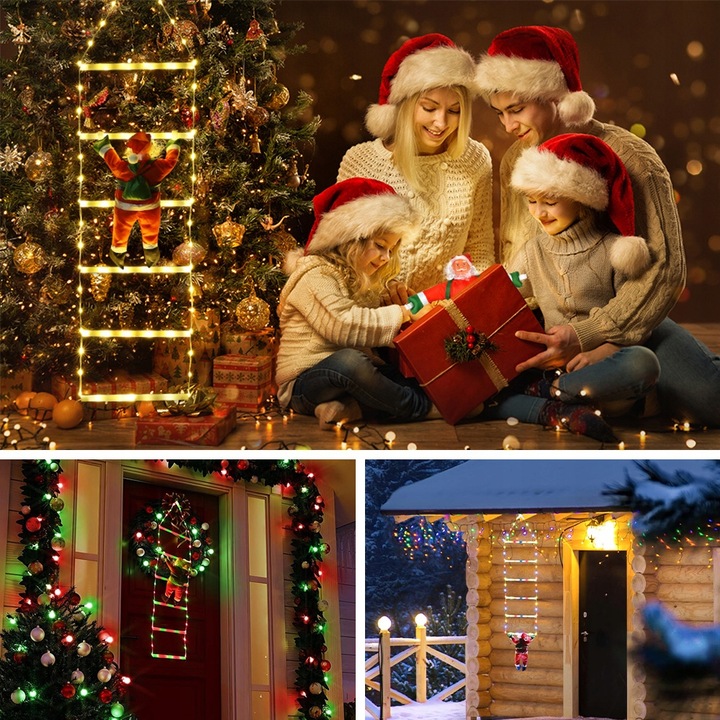 ŚWIĄTECZNE LAMPKI LED DRABINKA ŚWIĘTEGO MIKOŁAJA 8 TRYBÓW 75 CM PILOT USB