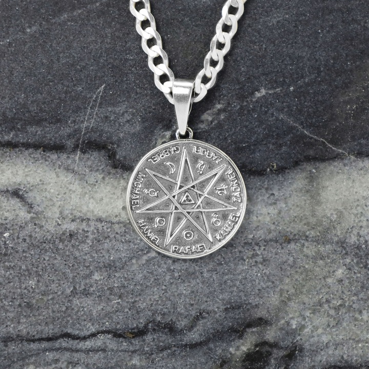 SREBRNY MEDALIK PIECZĘĆ TALIZMAN AMULET SIEDMIU ARCHANIOŁÓW DUŻY PRÓBA 925