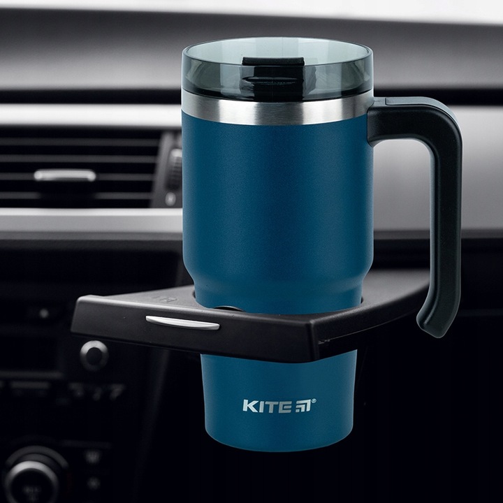 Kubek termiczny ze słomką ustnikiem z uchwytem 600 ml niebieski KITE