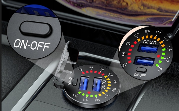 ŁADOWARKA SAMOCHÓD 2x USB QC3.0 WOLTOMIERZ 3A