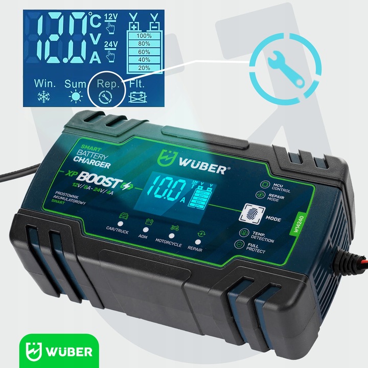 ŁADOWARKA PROSTOWNIK AKUMULATORÓW MIKROPROCESOROWY SAMOCHODOWY 12V/24V MCU