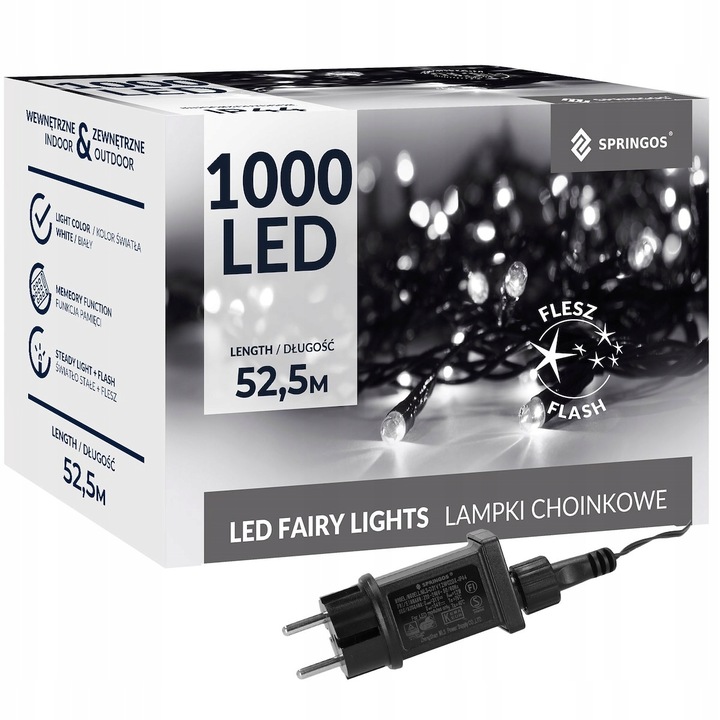 LAMPKI CHOINKOWE 1000LED ZEWNĘTRZNE KURTYNA ŚWIETLNA IP44 BIAŁE ZIMNE FLASH