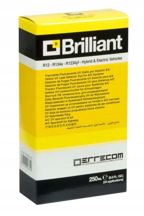 Żółty barwnik UV do szukania wycieków w układach klimatyzacji, 250ml