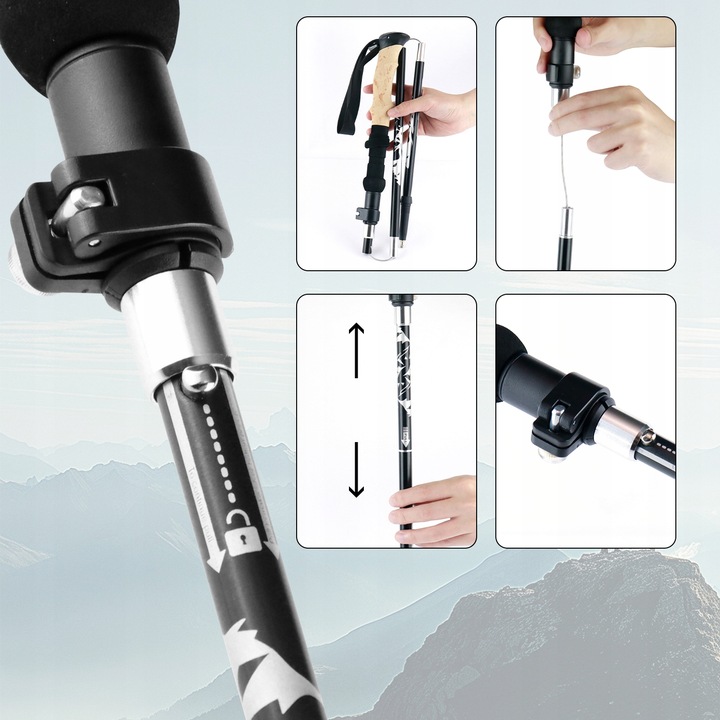 KIJE TREKKINGOWE SKŁADANE KIJKI W GÓRY DO TURYSTYCZNE REGULOWANE ALUMINIOWE