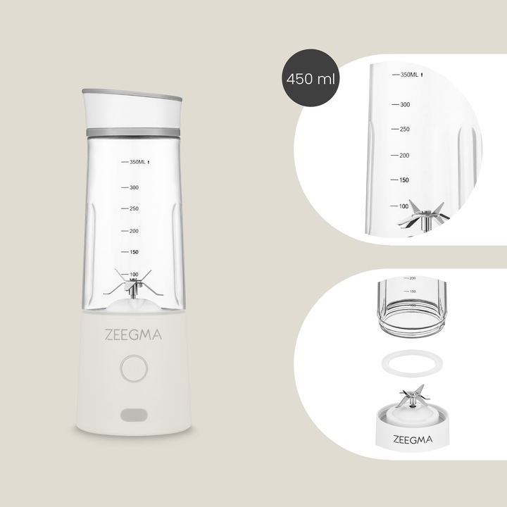 BLENDER BEZPRZEWODOWY KIELICHOWY 450ml 300W BIAŁY zabierz ze sobą! Zeegma