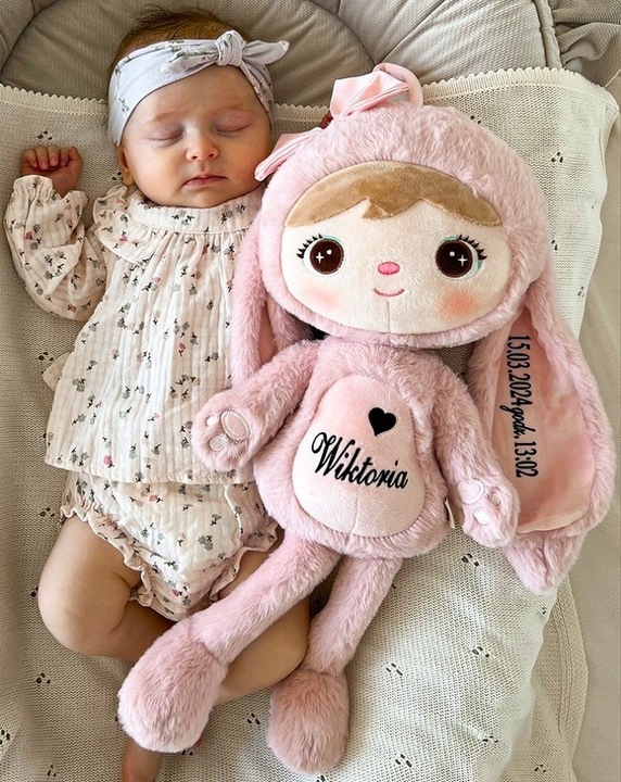 Metoo lalka personalizowana Puchata Królisia różowa imię, data, metryczka