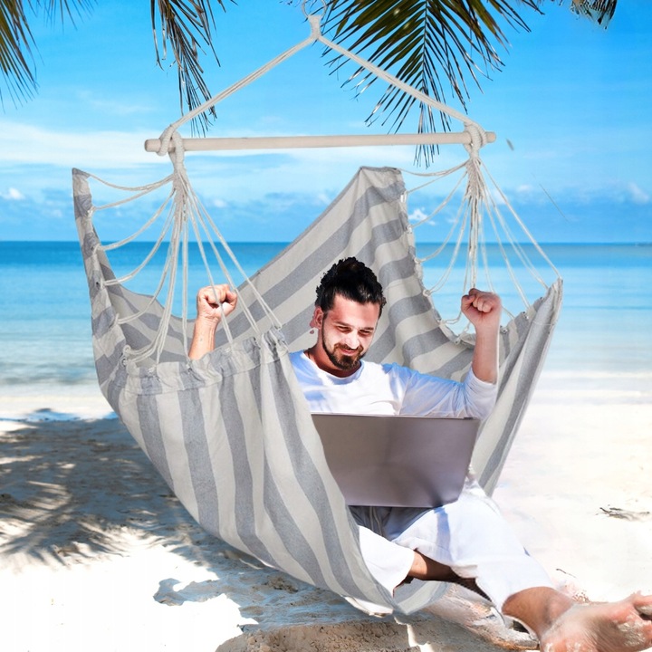 HAMAK FOTEL WISZĄCY OGRODOWY BRAZYLIJSKI BUJANY HUŚTAWKA KOKON SZARY