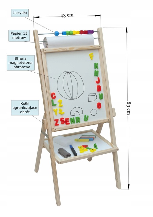 Obrotowa tablica magnetyczna 4w1 papier + dodatki