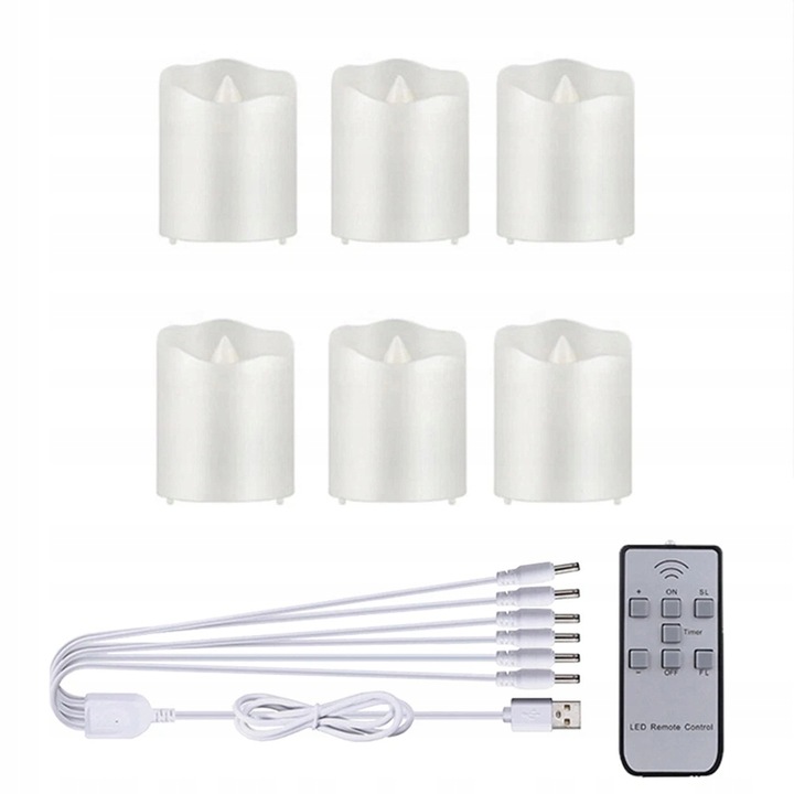 ZESTAW 6 ŚWIEC LED ŁADOWANE Z FUNKCJĄ TIMERA NA BOŻE NARODZENIE I HALLOWEEN