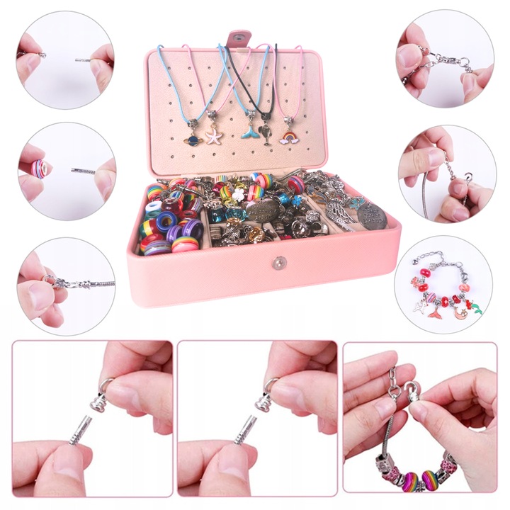 ZESTAW DO ROBIENIA BRANSOLETEK BIŻUTERI NASZYJNIK KORALIKI CHARMS ZAWIESZKI