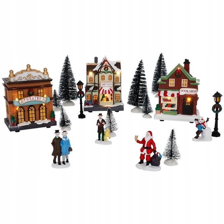 Wioska swiateczna LED Christmas Village zestaw 14 elementow z oswietleniem