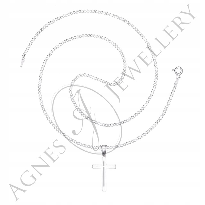 ŁAŃCUSZEK SREBRNY 925 KRZYŻYK D580 KOMUNIA 45CM