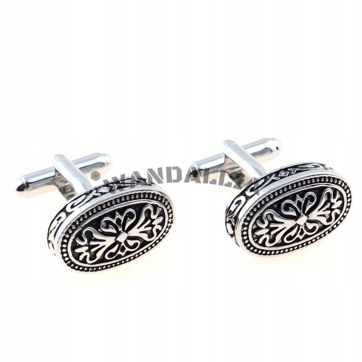 WANDALLIA Spinki do mankietów SP-MN-455 Owalne Srebrne Klasyczne Męskie