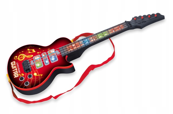 GITARA STRUNOWA DLA DZIECI ROCKOWA DUŻA 52 CM ZABAWKA MUZYCZNA LED 4 STRUNY