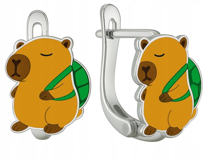 Srebrne kolczyki kapibary dla dzieci srebro próba 925 angielskie