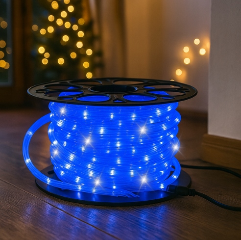 Wąż Świetlny LED Flash Niebieski + Biały Zimny 50m IP44 Okrągły Zewnętrzny