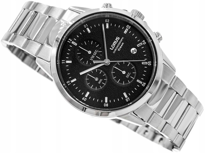 MĘSKI ZEGAREK LORUS RM365HX9 SREBRNY NA BRANSOLECIE CHRONOGRAF DATA 100M
