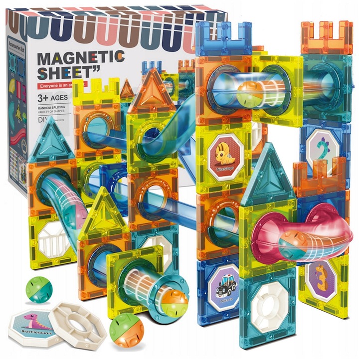 Klocki magnetyczne konstrukcyjne zestaw tor kulkowy XXL 98 elementów