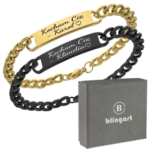 Bransoletki dla par z grawerem pancerka ze stali